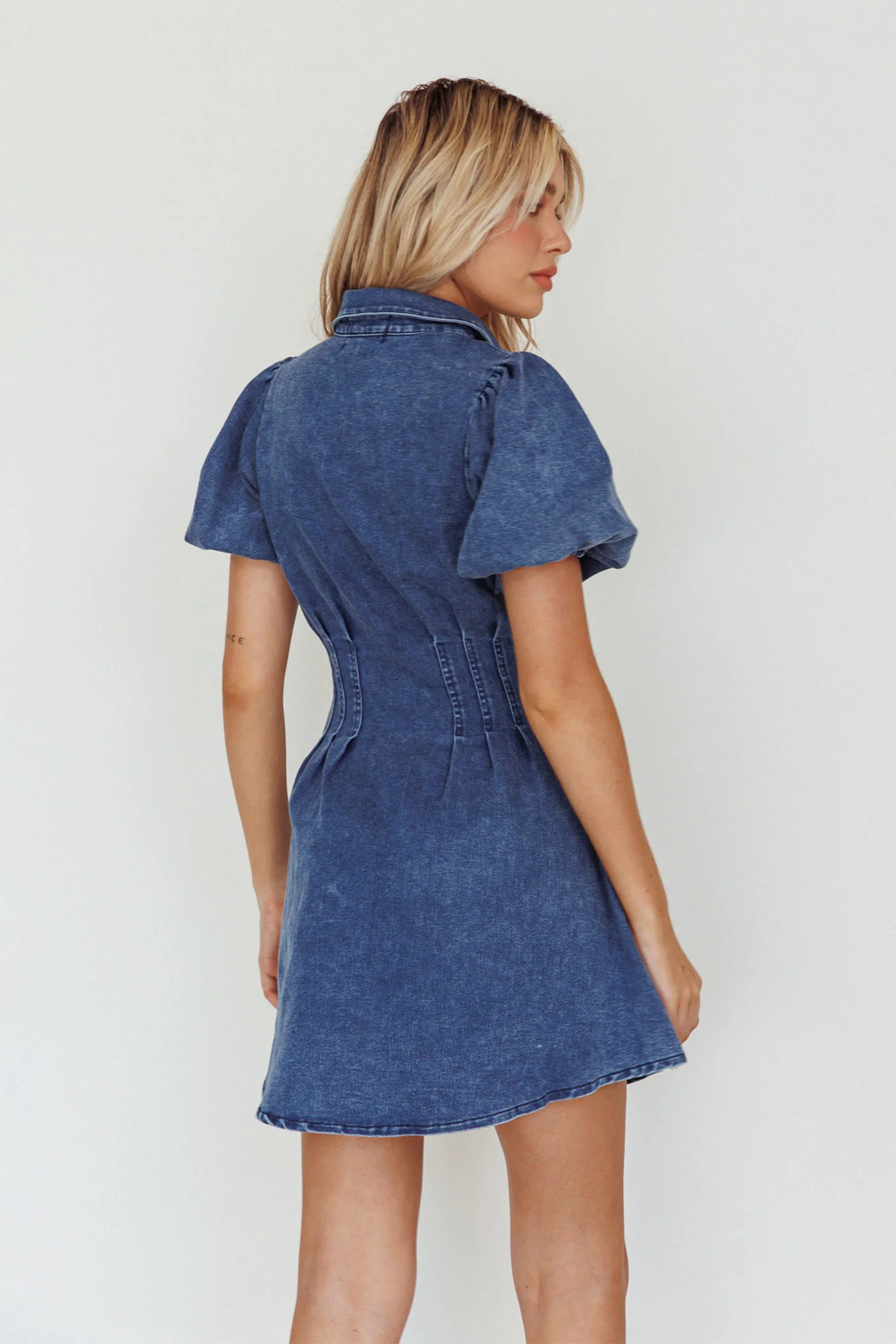 Zurich Pleated Waist Shirt Dress Dark Blue - Image 2