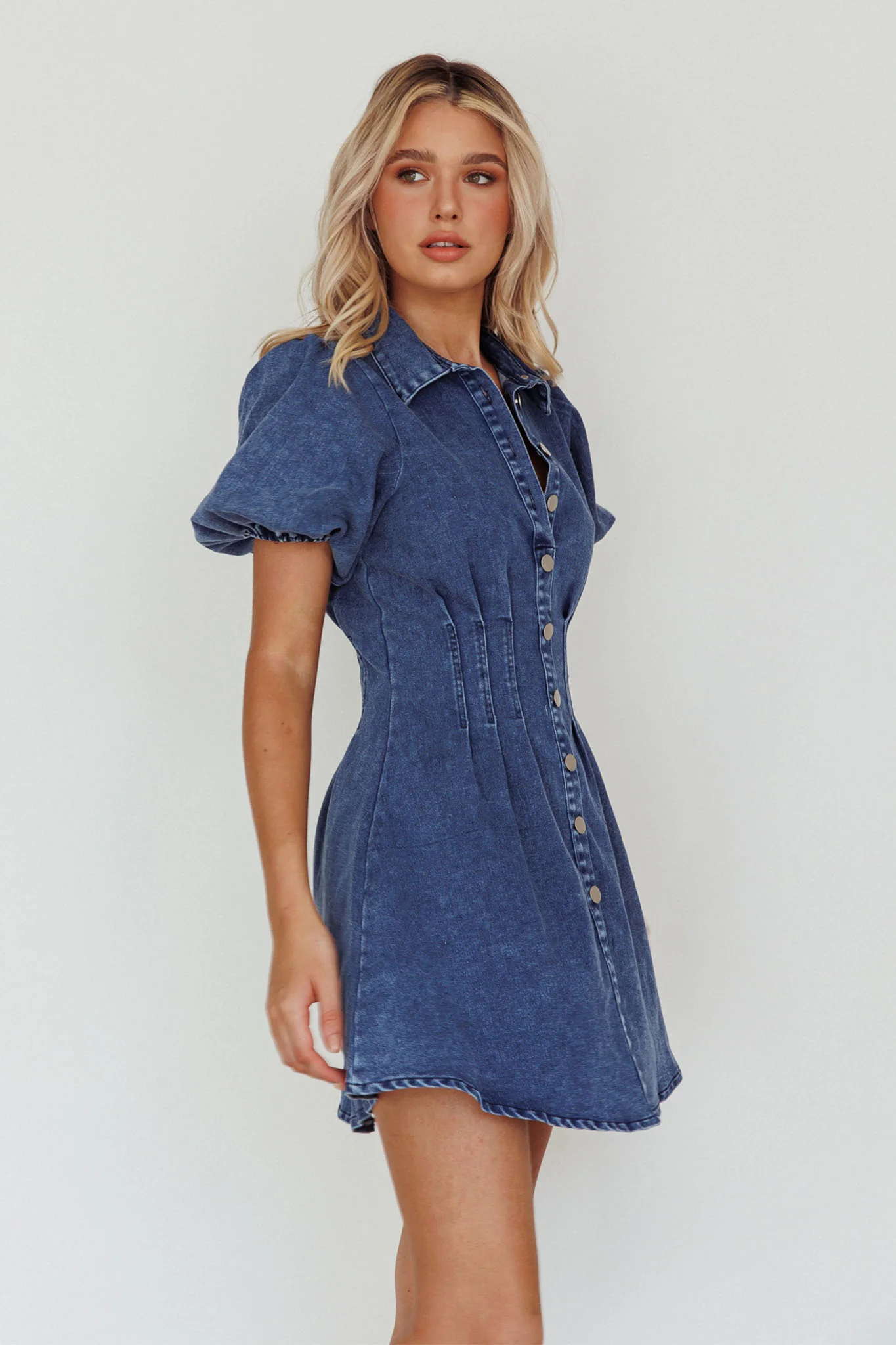 Zurich Pleated Waist Shirt Dress Dark Blue - Image 3