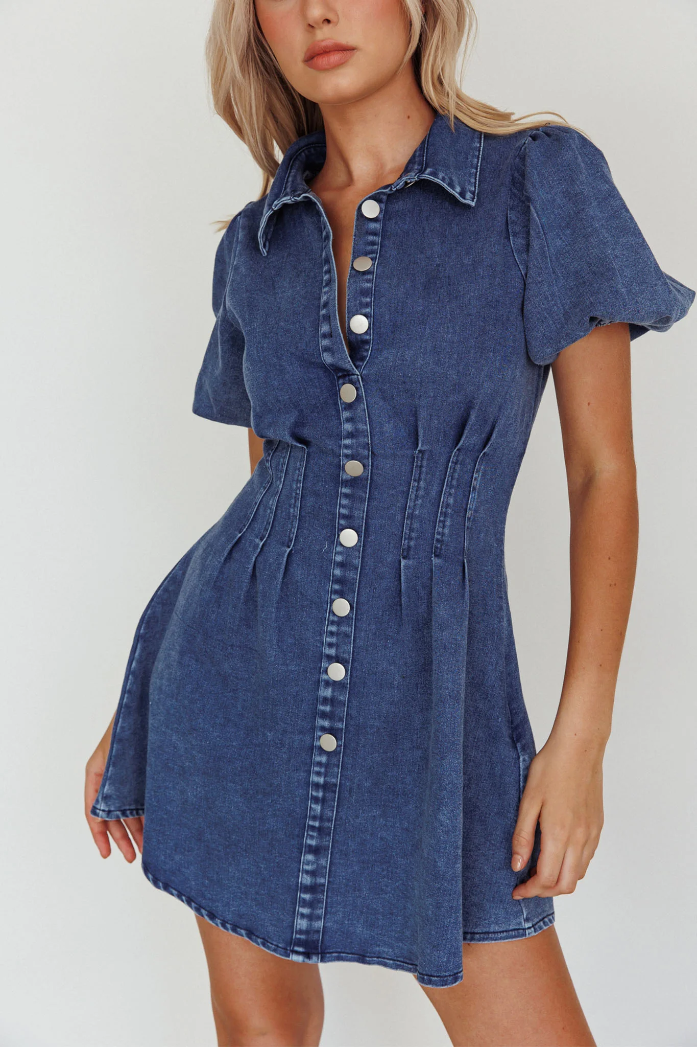 Zurich Pleated Waist Shirt Dress Dark Blue - Image 4