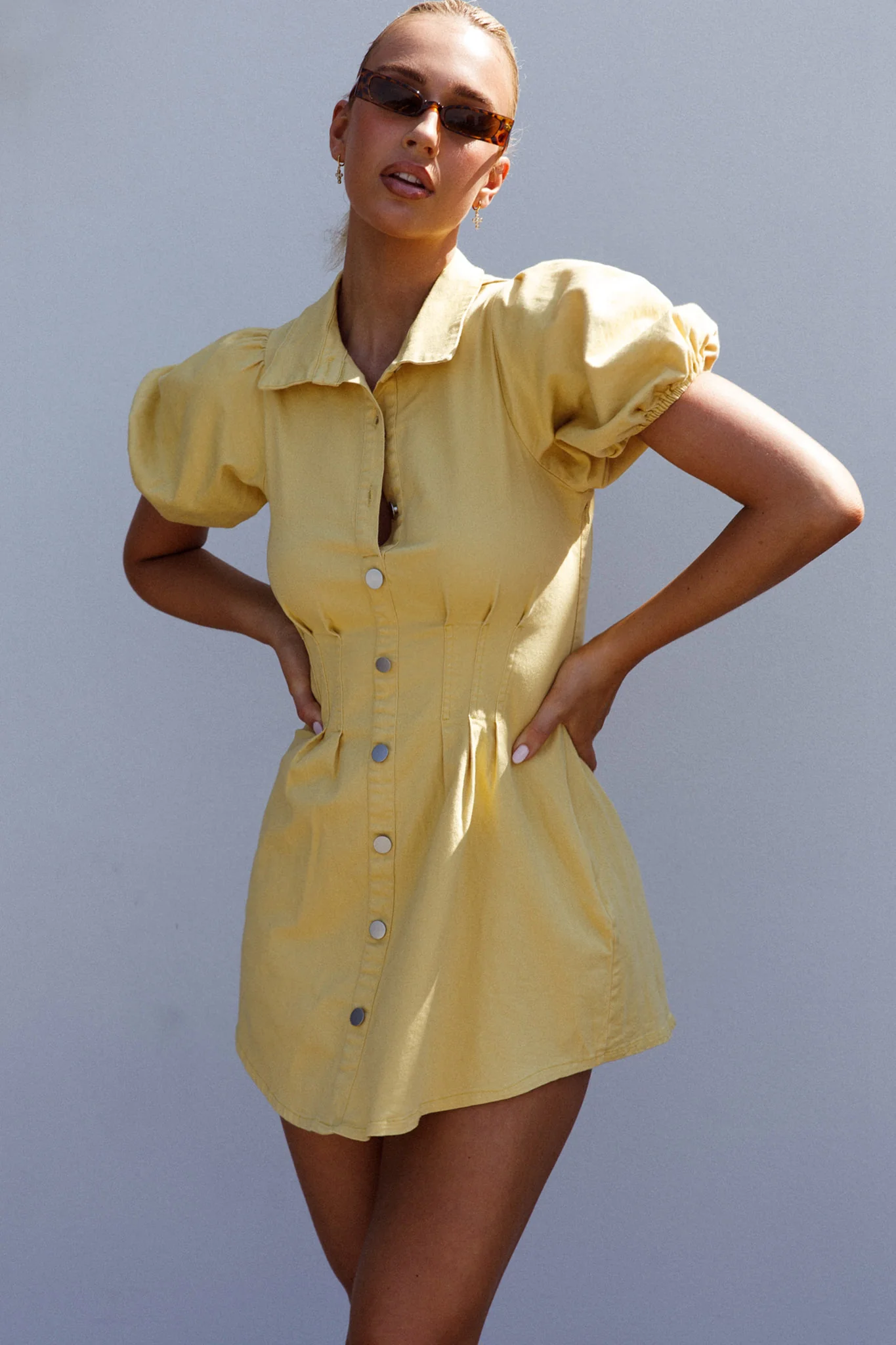 Zurich Pleated Waist Shirt Dress Light Yellow - Image 5