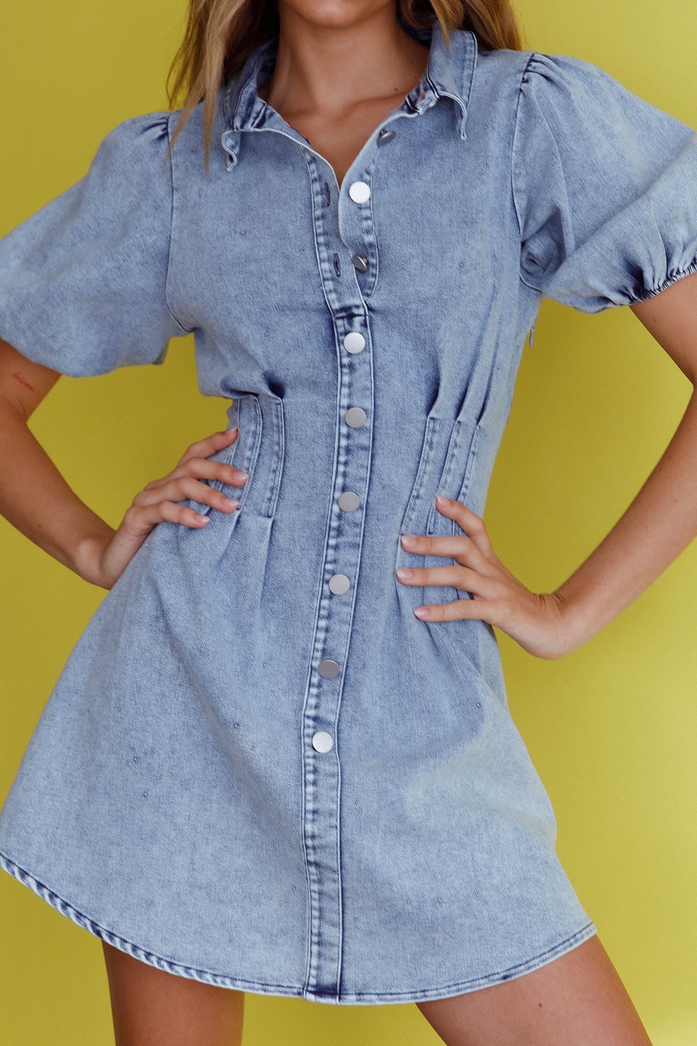Zurich Pleated Waist Shirt Dress Washed Blue - Image 4