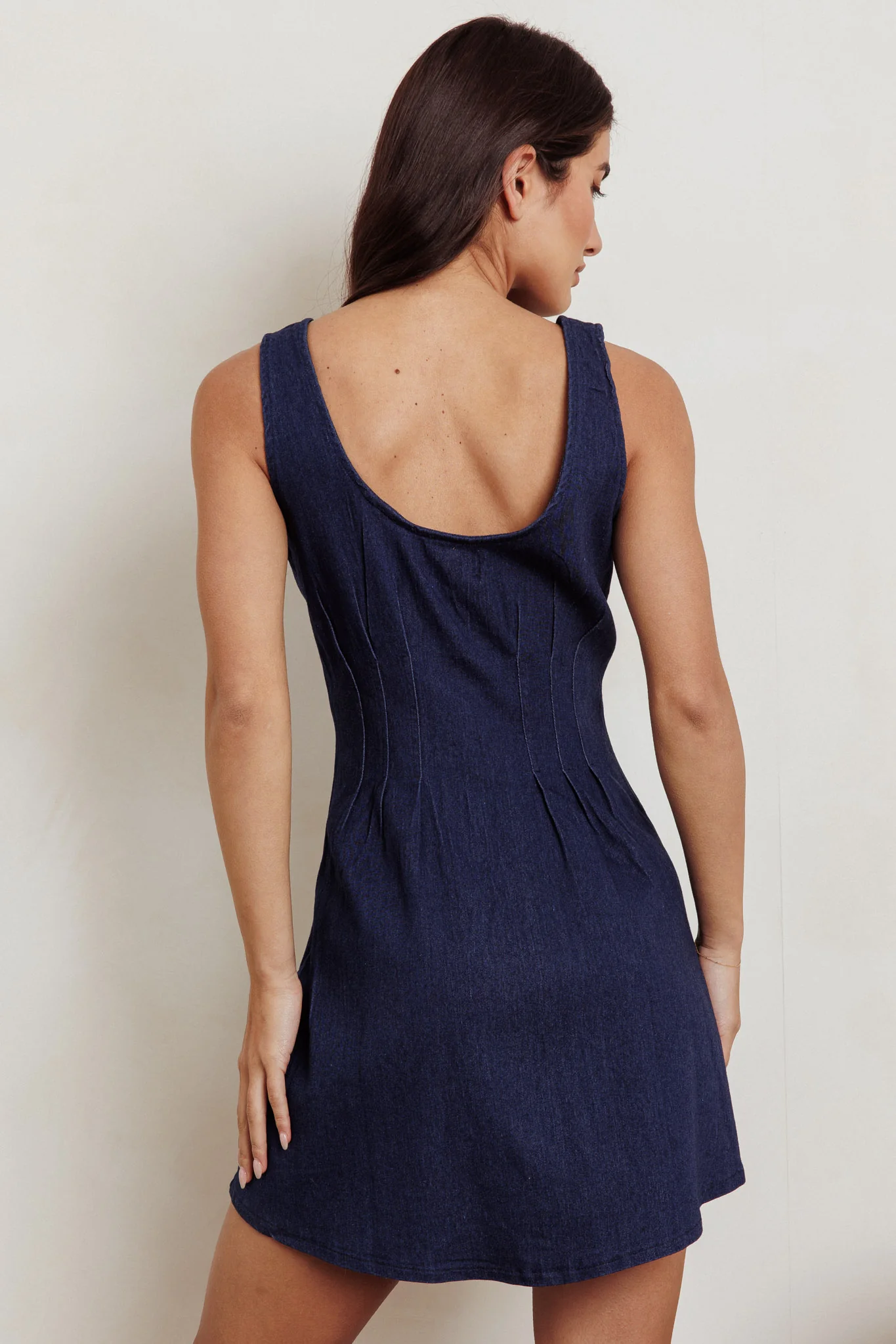 Zurich Sleeveless Denim Mini Dress Dark Blue - Image 5