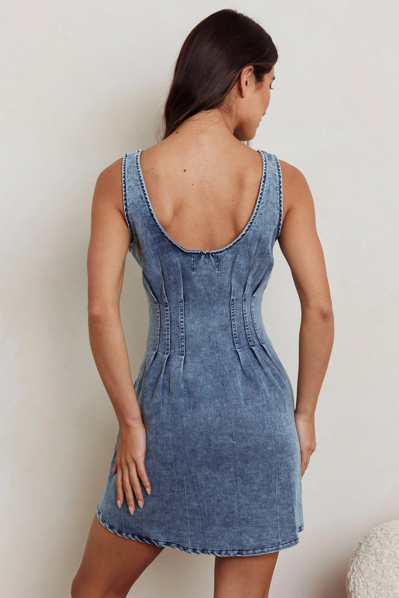 Zurich Sleeveless Denim Mini Dress Washed Blue - Image 6